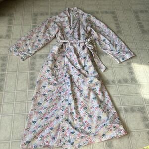 Talbots Intimates Robe Womens Sz S VTG Floral Cotton Flannel Belted Cottagecore